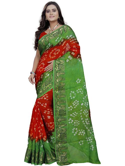 red bandhani saree with blouse - 19937738 - Very Small Image - 1