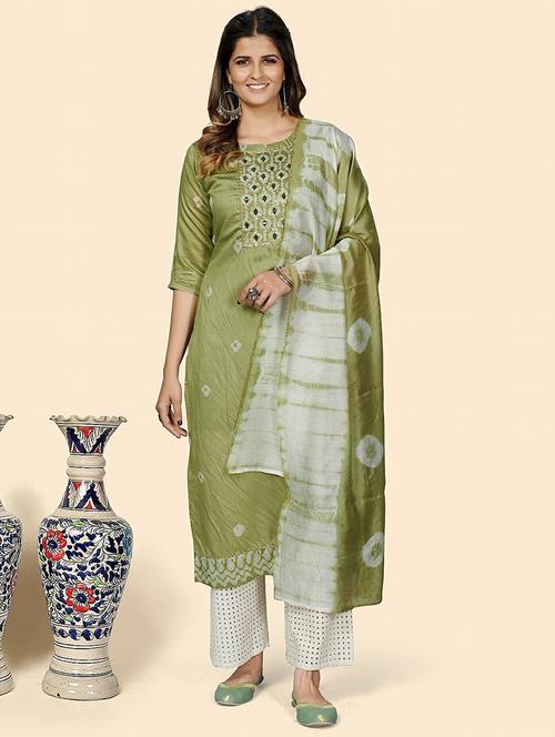 round neck batik printed kurta dupatta set - 19938714 - Very Small Image - 1