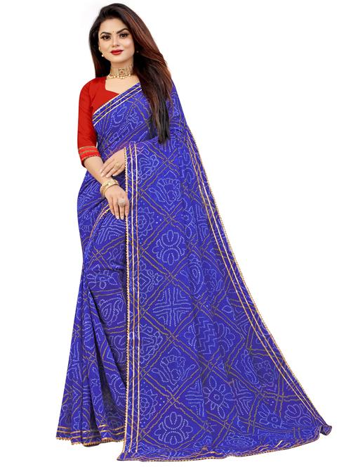 blue georgette bandhani saree with blouse - 19940722 - Very Small Image - 1
