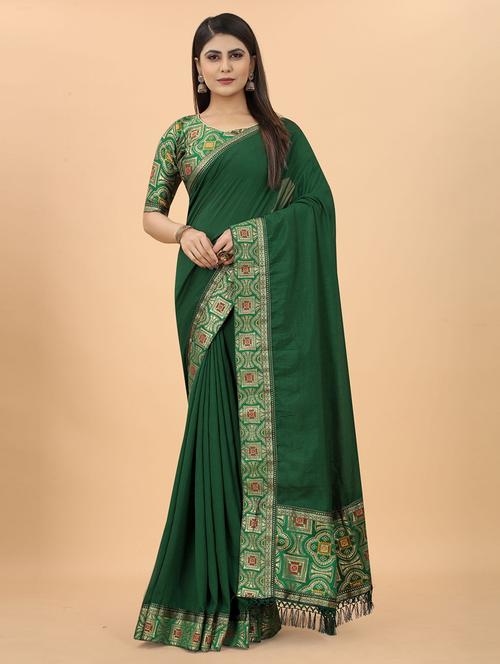 women's self design dark green colored saree with blouse - 19940768 - Very Small Image - 1