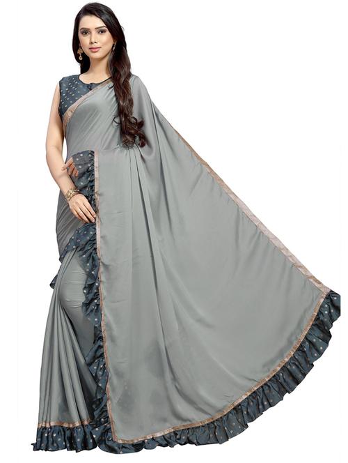 women's solid grey colored saree with blouse - 19941265 - Very Small Image - 1