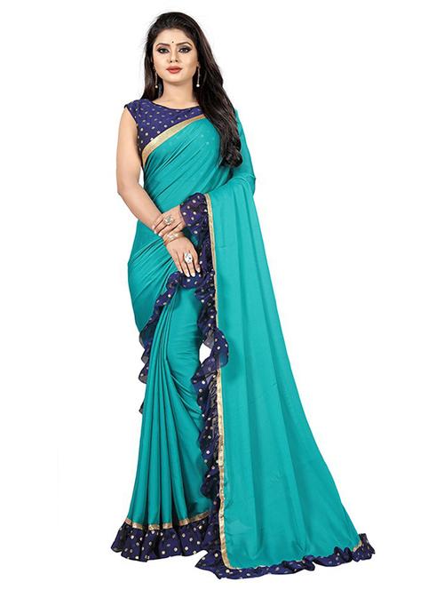 women's solid light blue colored saree with blouse - 19941422 - Very Small Image - 1