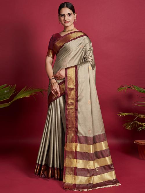 women's self design beige colored saree with blouse - 19941508 - Very Small Image - 1