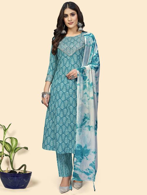 printed kurta dupatta set - 19942812 - Very Small Image - 1