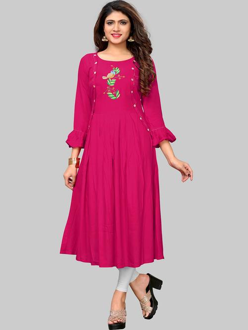 pink viscose flared kurta - 19943113 - Very Small Image - 1