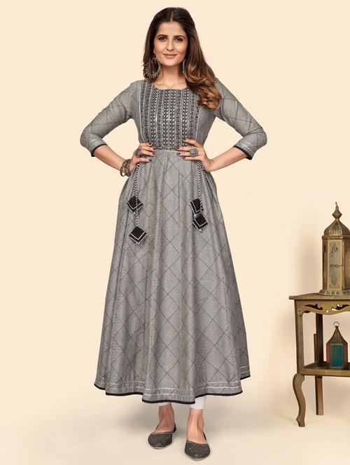round neck printed anarkali kurta - 19943459 - Very Small Image - 1