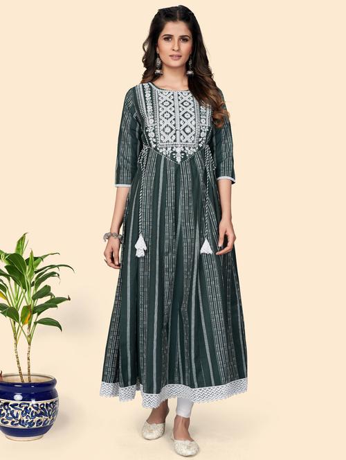 round neck printed anarkali kurta - 19943463 - Very Small Image - 1
