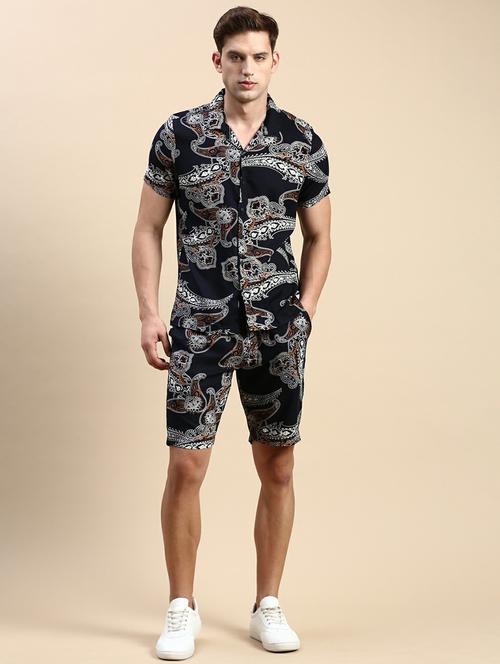 men blue printed shorts co-ord set - 19944404 - Very Small Image - 1