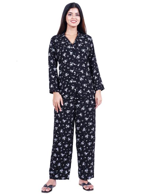 v-neck printed nightwear pajama set - 19944688 - Very Small Image - 1