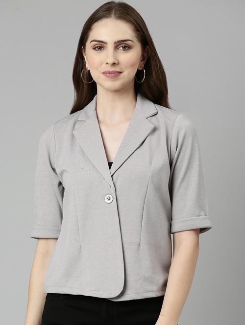 grey solid single breasted blazer - 19947651 - Very Small Image - 1