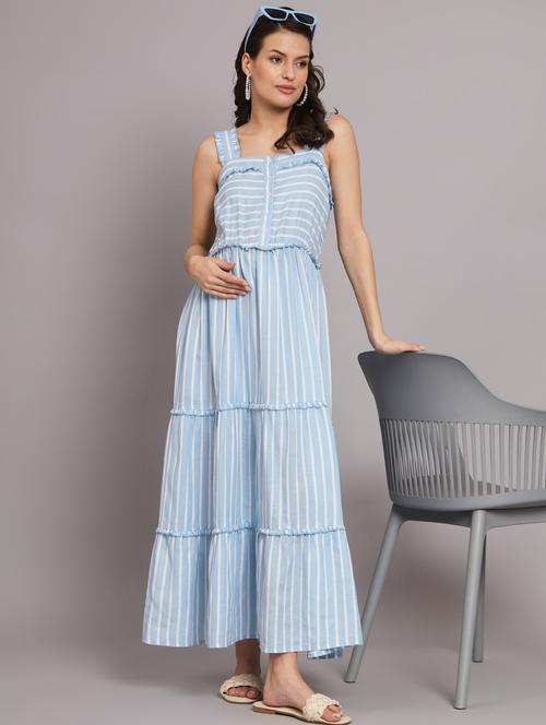 blue striped maternity wear maxi dress - 19947657 - Very Small Image - 1