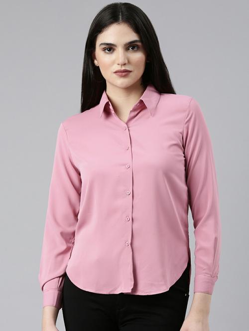 pink solid long sleeves regular shirt - 19947867 - Very Small Image - 1