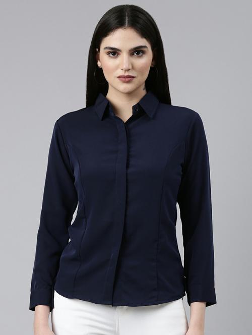 navy blue solid long sleeves regular shirt - 19947871 - Very Small Image - 1