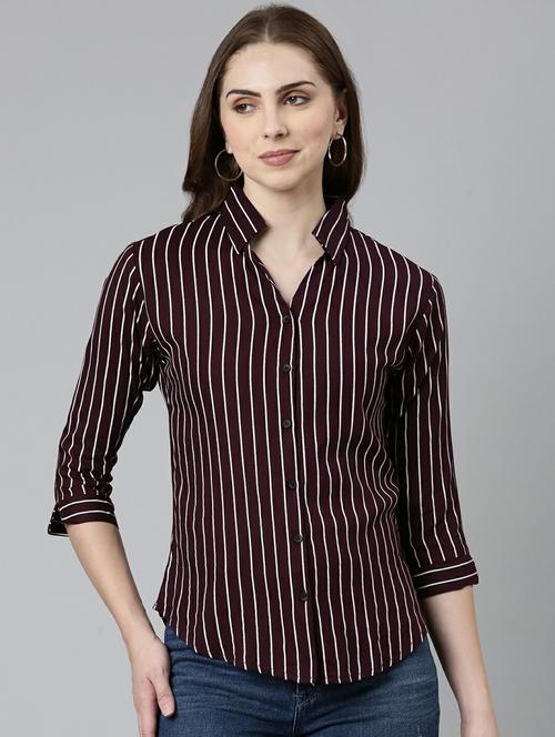 purple striped three quater sleeves regular shirt - 19947875 - Very Small Image - 1