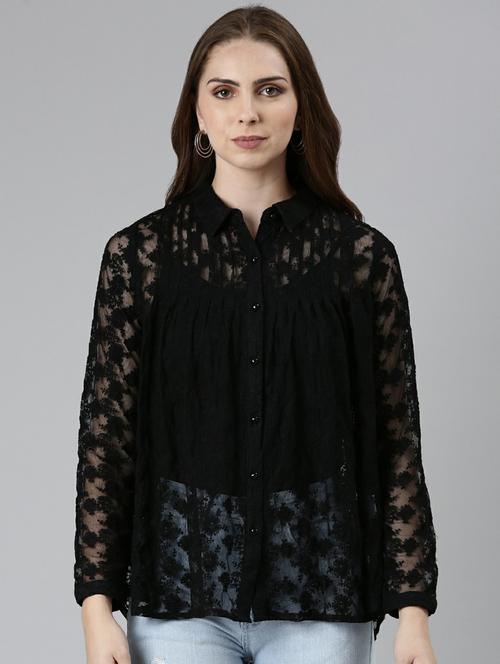 black lace long sleeves regular shirt - 19947879 - Very Small Image - 1