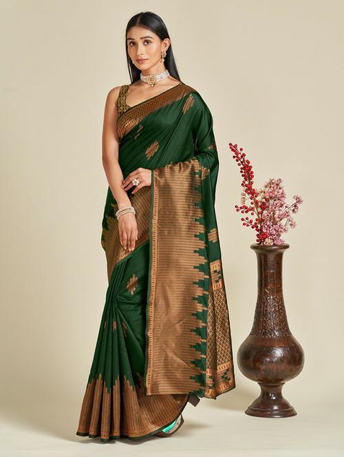women's self design bottle green colored saree with blouse - 19947918 - Very Small Image - 1