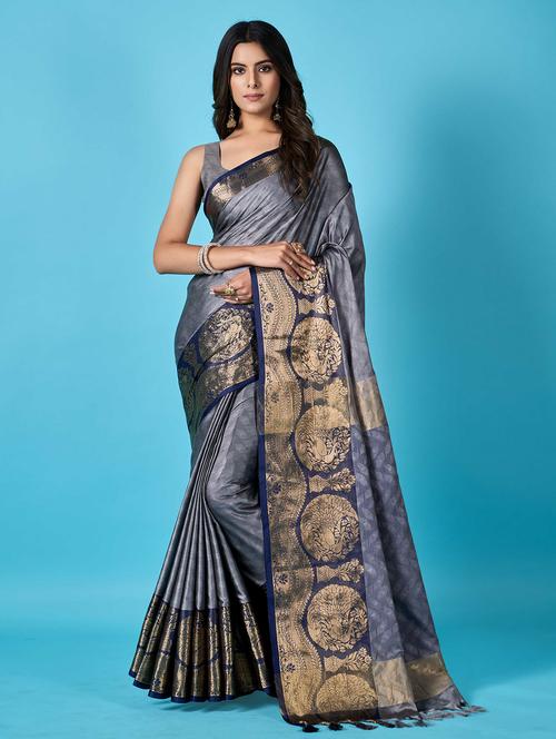 self designed banarasi contrast border saree - 19947927 - Very Small Image - 1