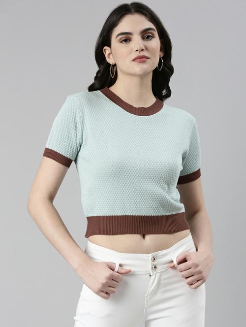 women's crop round neck top - 19948305 - Very Small Image - 1