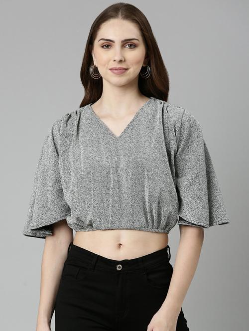 women's crop v neck top - 19948404 - Very Small Image - 1