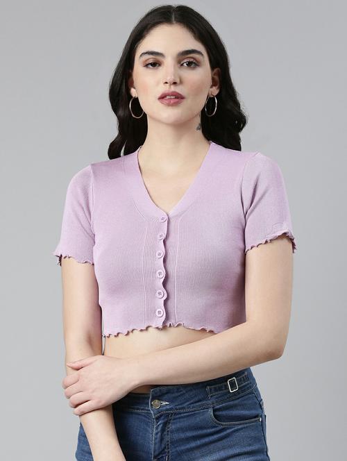 women's crop v neck top - 19948444 - Very Small Image - 1