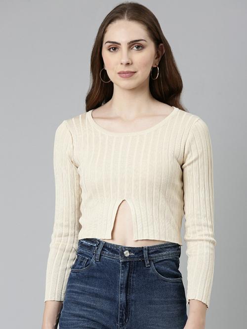 women's crop round neck top - 19948446 - Very Small Image - 1