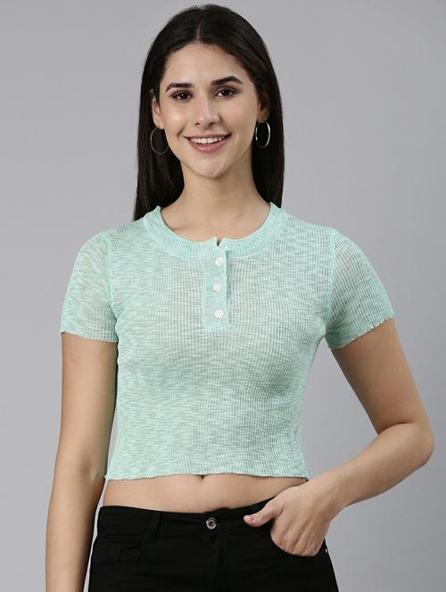 women's crop round neck top - 19948514 - Very Small Image - 1