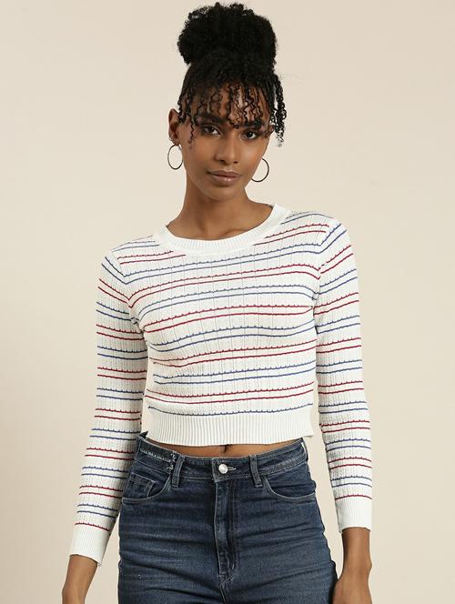 women's crop round neck top - 19948633 - Very Small Image - 1