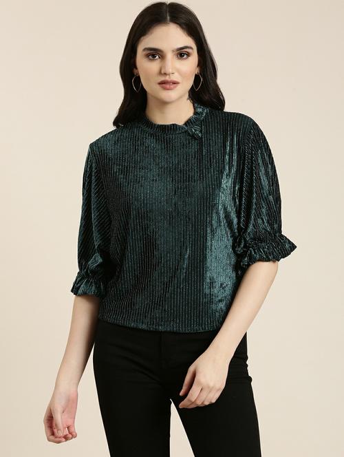 green solid blouson top - 19948691 - Very Small Image - 1