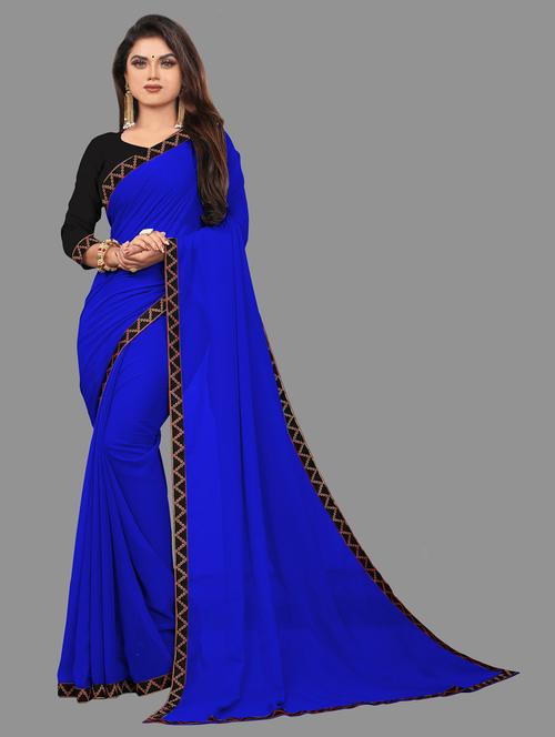 lace bordered plain saree - 19949836 - Very Small Image - 1