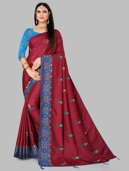 women's embroidered saree with blouse - 19950012 - Very Small Image - 1