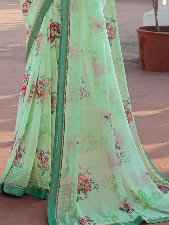 women's floral green colored saree with blouse - 19954094 - Standard Image - 2