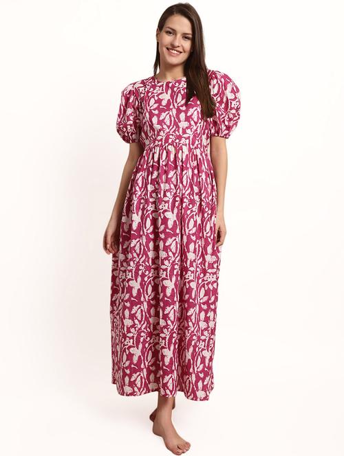 pink printed long sleeve maternity wear dress - 19954242 - Very Small Image - 1
