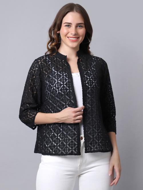 black lace three quater sleeves regular shrug - 19954308 - Very Small Image - 1