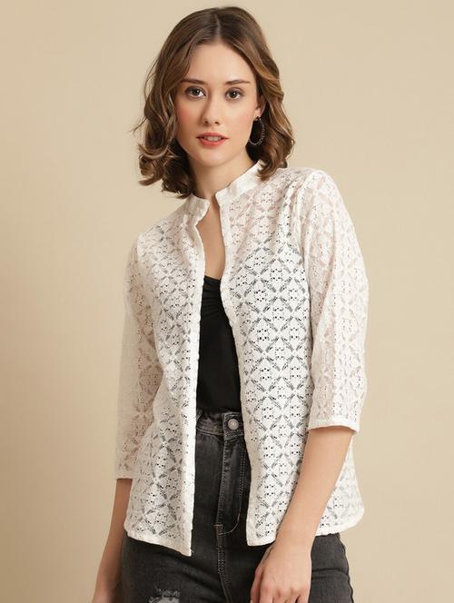 white lace three quater sleeves regular shrug - 19954310 - Very Small Image - 1