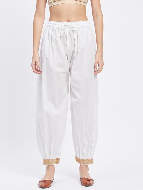 white cotton regular salwars - 19955058 - Very Small Image - 1