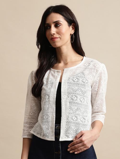 white lace three quater sleeves crop shrug - 19956214 - Very Small Image - 1