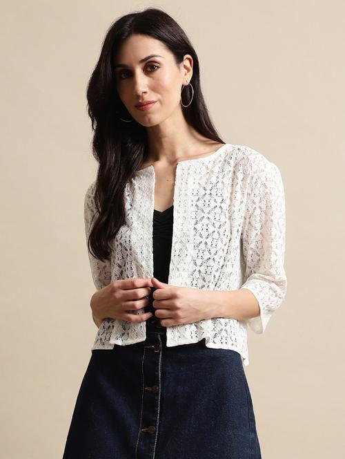 white lace three quater sleeves crop shrug - 19956215 - Very Small Image - 1