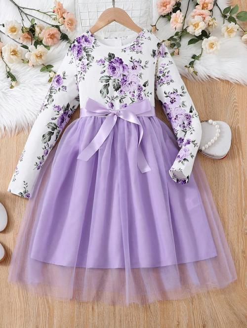 girls round neck long sleeves frock - 19958211 - Very Small Image - 1