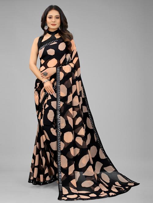 women's polka dots black colored saree with blouse - 19958644 - Very Small Image - 1