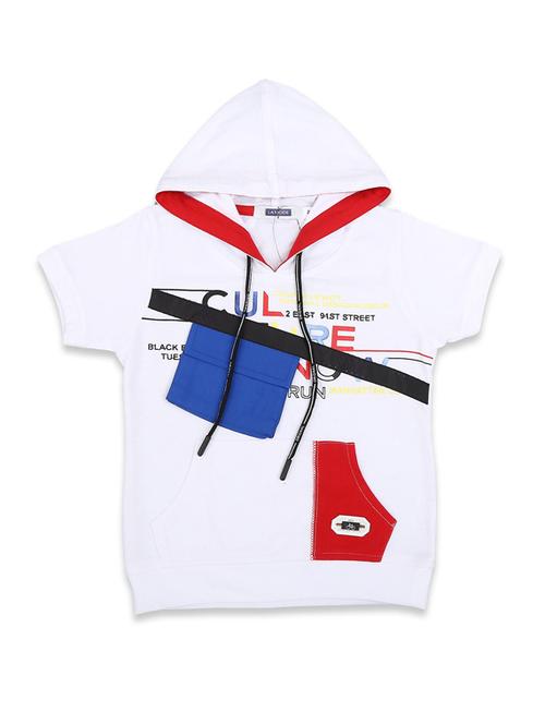 white printed patch detailed hooded neck t-shirt - 19959077 - Very Small Image - 1