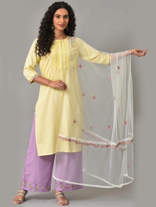 white floral embroidered dupatta - 19959561 - Very Small Image - 1