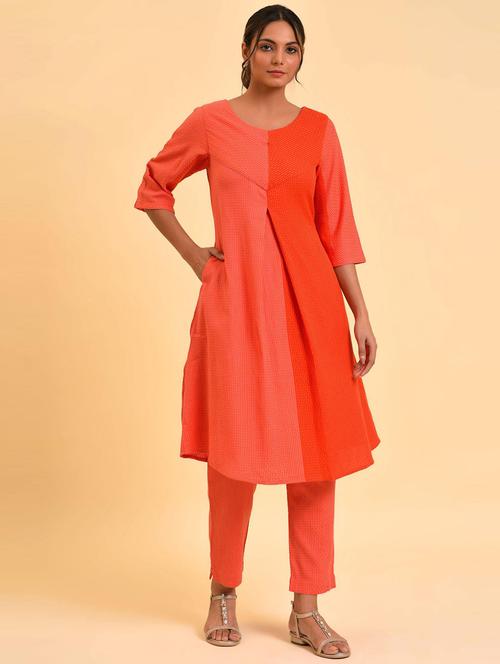 round neck color block kurta pant set - 19960392 - Very Small Image - 1