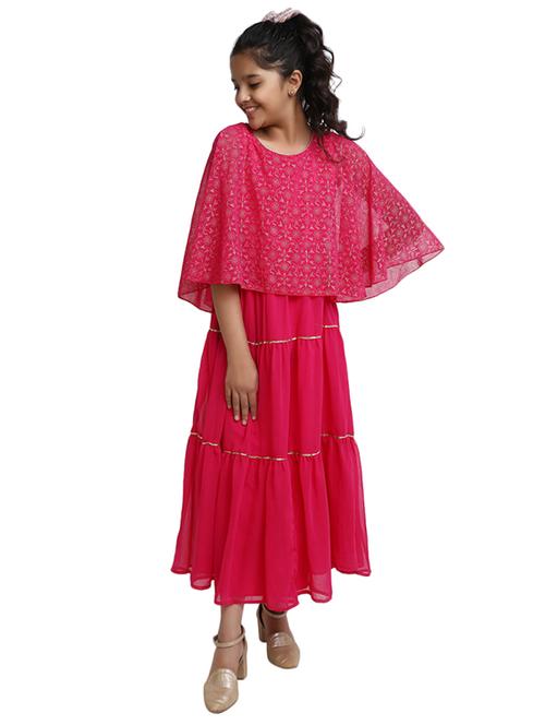 girls round neck cape sleeve frock - 19961326 - Very Small Image - 1