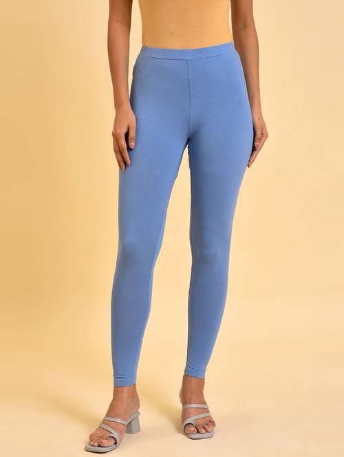 blue solid ankle length legging - 19961376 - Very Small Image - 1