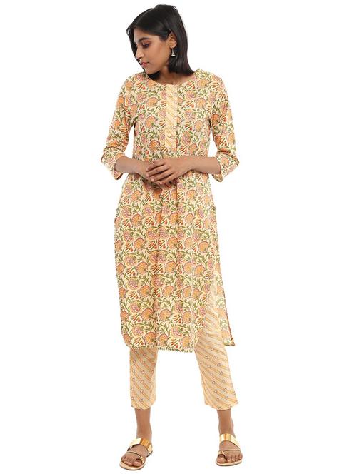 beige printed kurta pant set - 19962878 - Very Small Image - 1