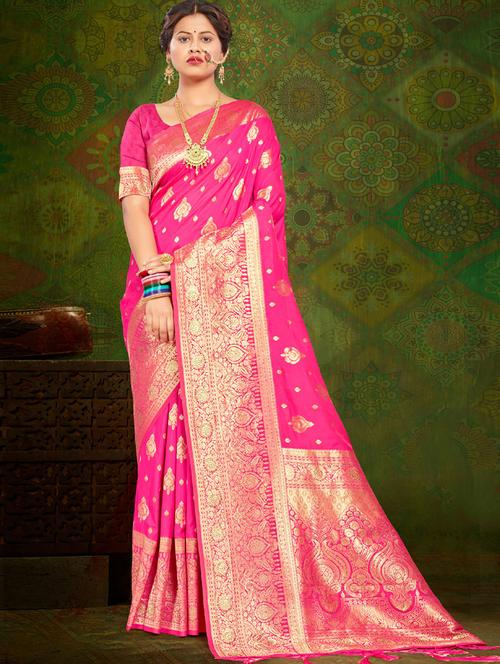 pink banarasi saree with blouse - 19963333 - Very Small Image - 1