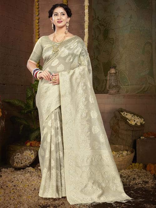grey cotton saree with blouse - 19963358 - Very Small Image - 1
