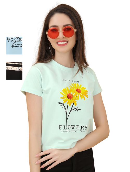 women's front print crew neck t-shirt - 19966322 - Very Small Image - 1