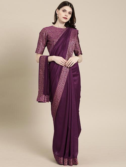 women's bordered purple colored saree with blouse - 19967865 - Very Small Image - 1