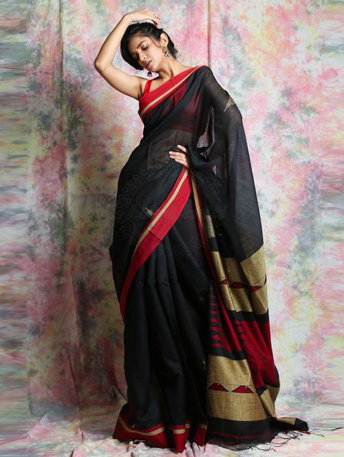 black cotton blend saree - 19968143 - Very Small Image - 1